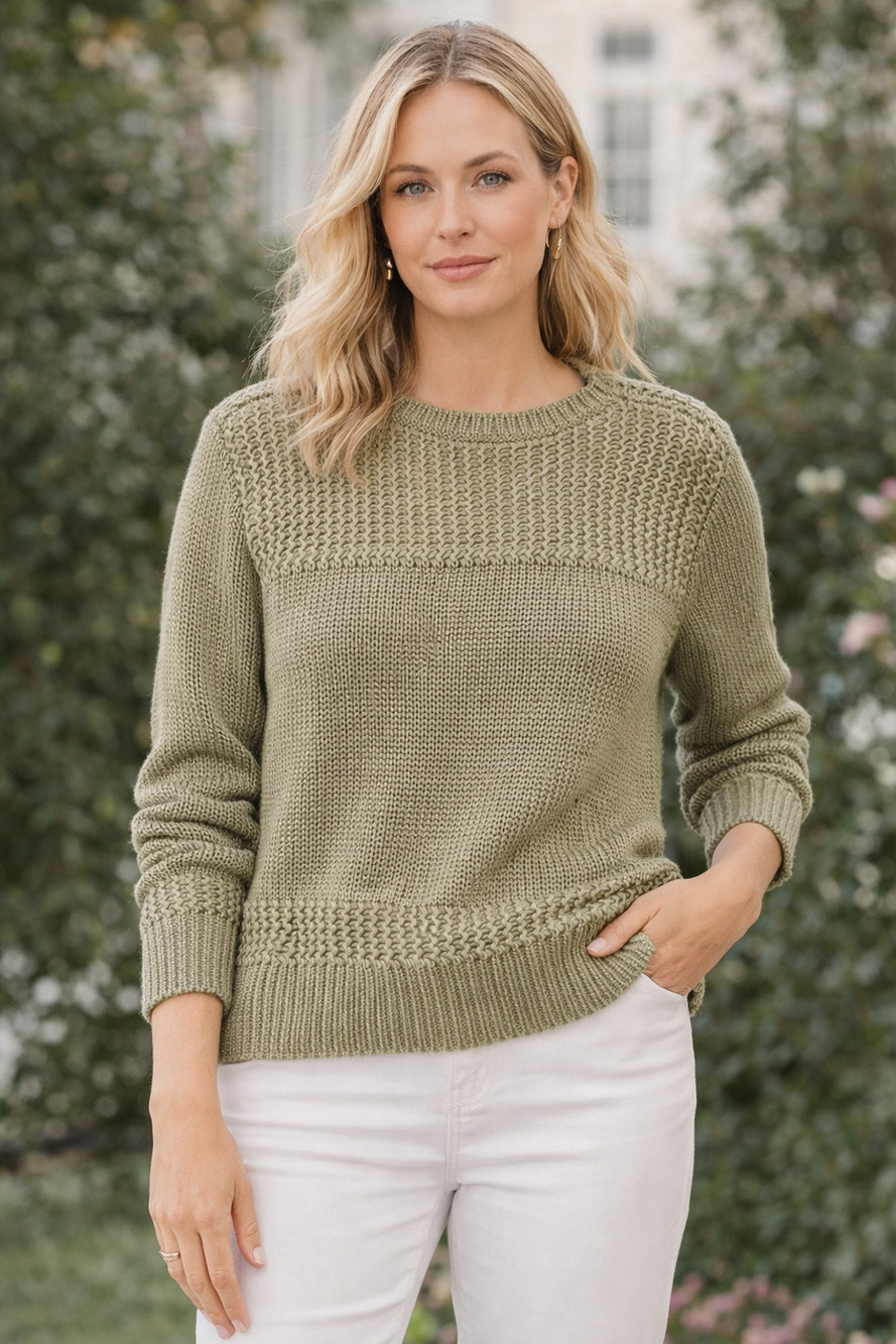 Lauren Ralph Lauren Petite Large Olive Knit Sweater Cotton Chunky Classic Preppy